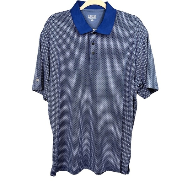 Brooks Brothers Polo Shirt Mens XL Blue White Short Sleeve Geometric Design - Picture 1 of 10